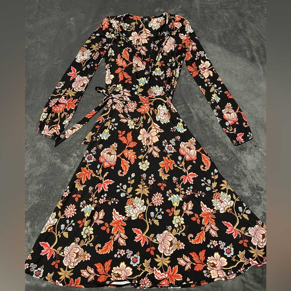 Wallis Black Floral Long Sleeve Dress